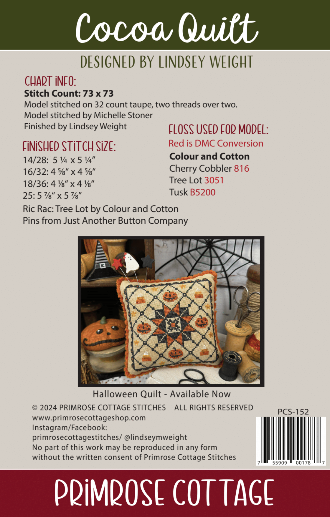 Primrose Cottage Stitches Cocoa Quilt PCS-152