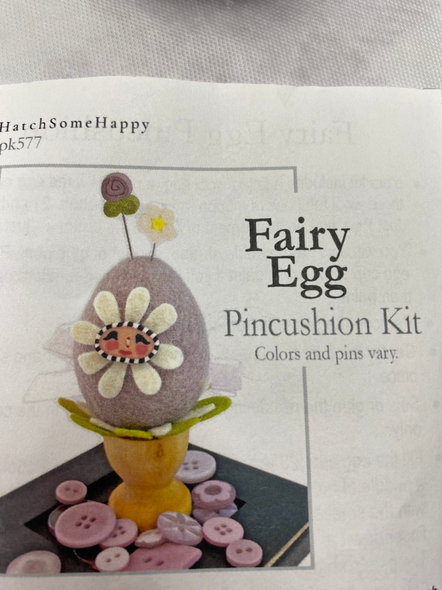 Fairy Egg Pincushion Kit By JabCo